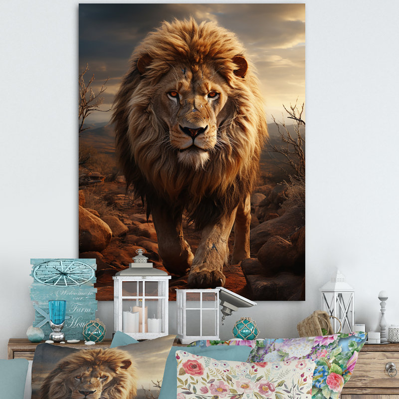 Moniet Animal Lion In Savan - Print, 40" H x 30" W x 1.5" D, Wrapped Canvas