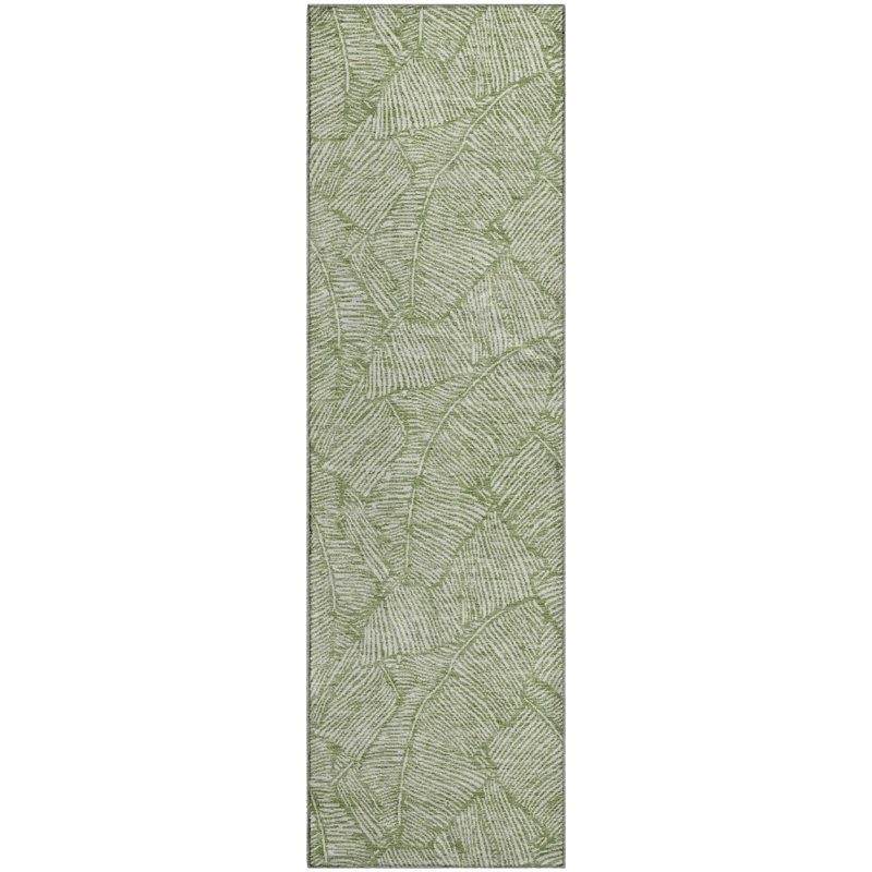 Premium Machine Washable Prisco Green Rug, Runner 2'3" x 7'6"