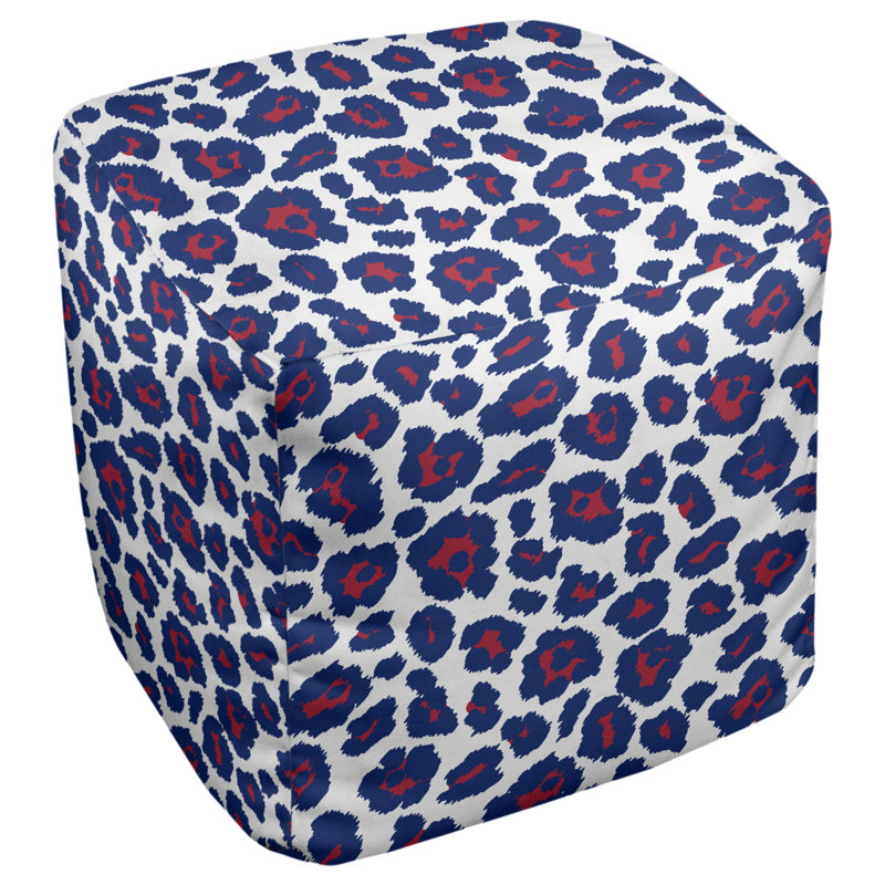 Repose-pieds cubique carré à imprimé animal, Blanc / Bleu / Rouge, H 18 po x l 18 po x P 18 po