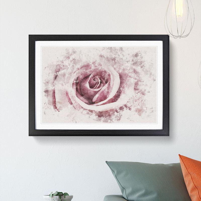 Pretty in Pink Rose Flower - Framed Print, 33cm H x 45cm W x 2cm D, Black Framed