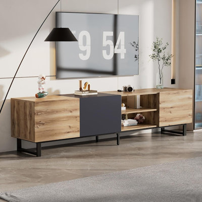 Modern TV Stand with 3 Cabinets & Open Shelves