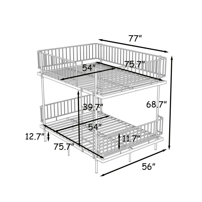 Metal Bunk Bed with 2 Ladders and Slats, Full Over Full, White
