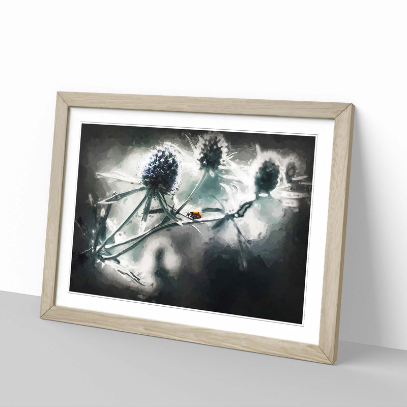 Ladybird upon a Thistle Flower in Abstract - Picture Frame Painting Print, Oak, 60cm H x 91cm W x 2cm D
