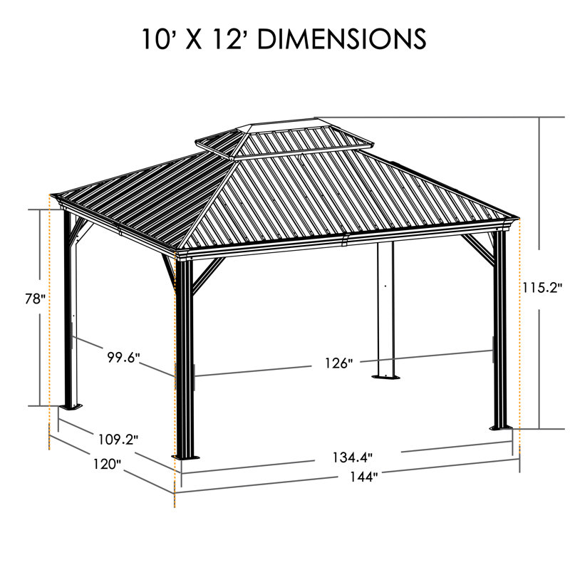 Kozyard Alexander Grey Double Roof Hardtop Gazebo with Privacy Curtain Mosquito Netting, 12 (ft) x 10 (ft)