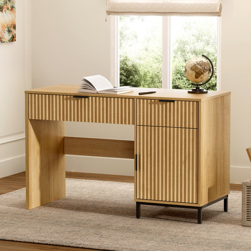 47" Fluted Executive Desk in Natural Oak - Ebern Designs