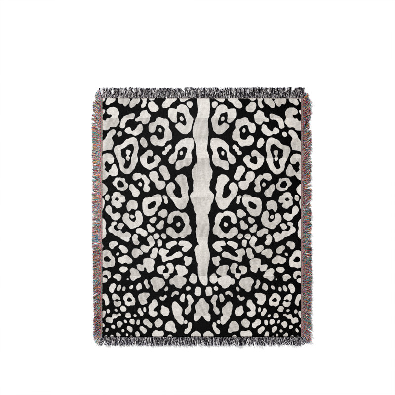 Jeté en coton Cheetah, 50 x 60, Noir Blanc cassé