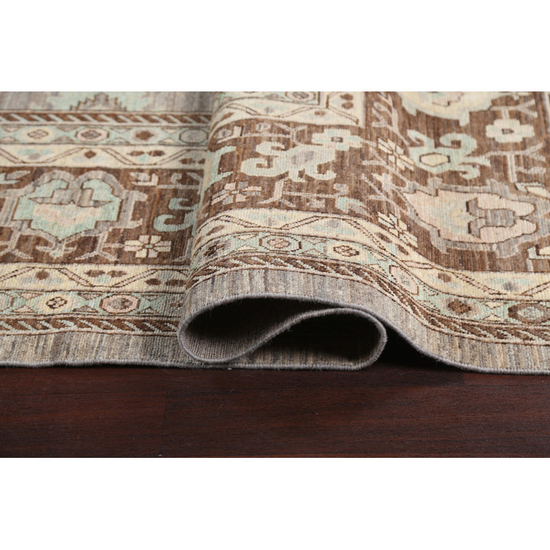 Tapis oriental Khotan à teinture végétale noué à la main 13 po x 17 po