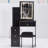 29.2" Small Size Left Bedside Cabinet Vanity Table + Cushioned Stool,2 AC+2 USB Power Station,Hair Dryer Bracket,Extra Large Touch Control Sliding LED Mirror,Tri-Color Switching,Brightness Adjust-501173122