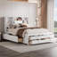 Grand lit plateforme minimaliste avec rangement en bois massif et blanc avec 8 tiroirs