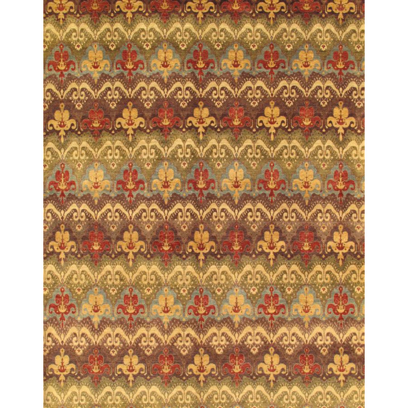 Tapis jaune / brun foncé / brun clair en laine et coton damassé fait à la main 7 pi 10 po x 9 pi 11 po