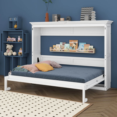 Space-Saving Murphy Bed Cabinet for Living Room, Wood Folding Hideaway Murphy Chest Beds for Adults Teens, Full Size Hidden Bed can be Folded into a Cabinet