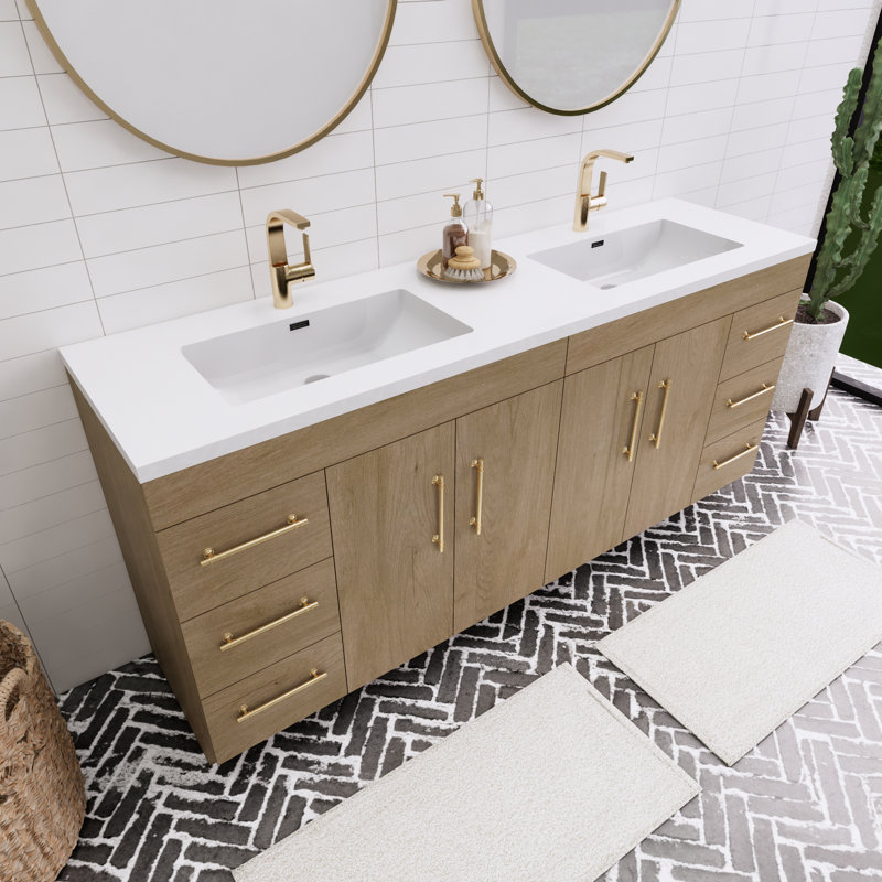 Ensemble de meuble-lavabo double 72 po Spring, Brun