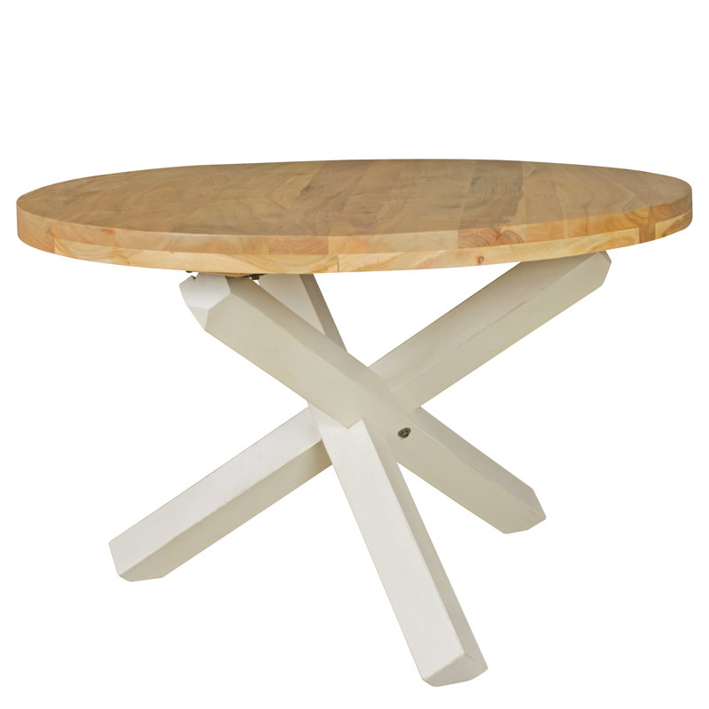 Round Solid Wood Dining Table, Light brown/White