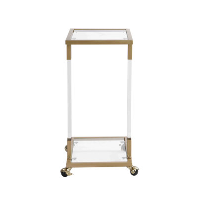 Golden Side Table, Acrylic Sofa Table, Glass Top C Shape Square Table With Metal Base For Living Room, Bedroom, Balcony Home And Office