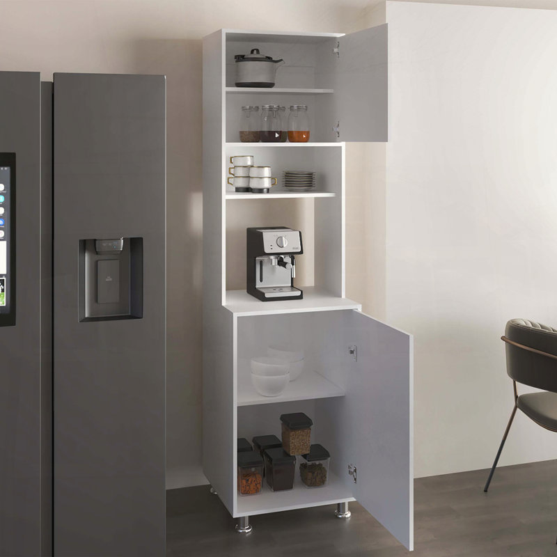 Antares Kitchen Pantry Cabinet with Open Middle Shelf and Upper Storage