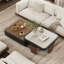 Ensemble de tables basses gigognes 2 pièces 32 "avec plateau en pierre frittée d'aspect travertin, placage de noyer et rangement caché