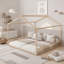 Lit double en forme de maison avec barrières de sécurité-1799609520