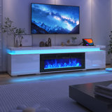 71" LED TV Stand With 40" Fireplace For Tvs Up To 80", Charging Station/Power Outlet Included