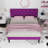 Purple Queen Size Velvet Upholstered Platform Bed Frame with Diamond Tufted Headboard, No Box Spring Needed-865645299-805318853