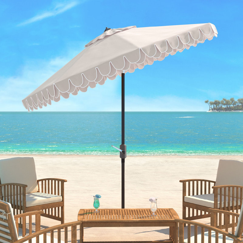 Outdoor Uv Resistant Elegant Valance Manual Tilt Umbrella, Brown, Beige