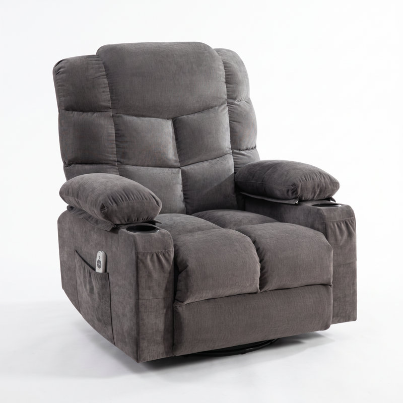 Fauteuil pivotant de massage inclinable surdimensionné, Gris + métal et bois + mousse