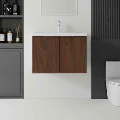 Meuble-lavabo flottant avec lavabo en céramique et portes à fermeture en douceur