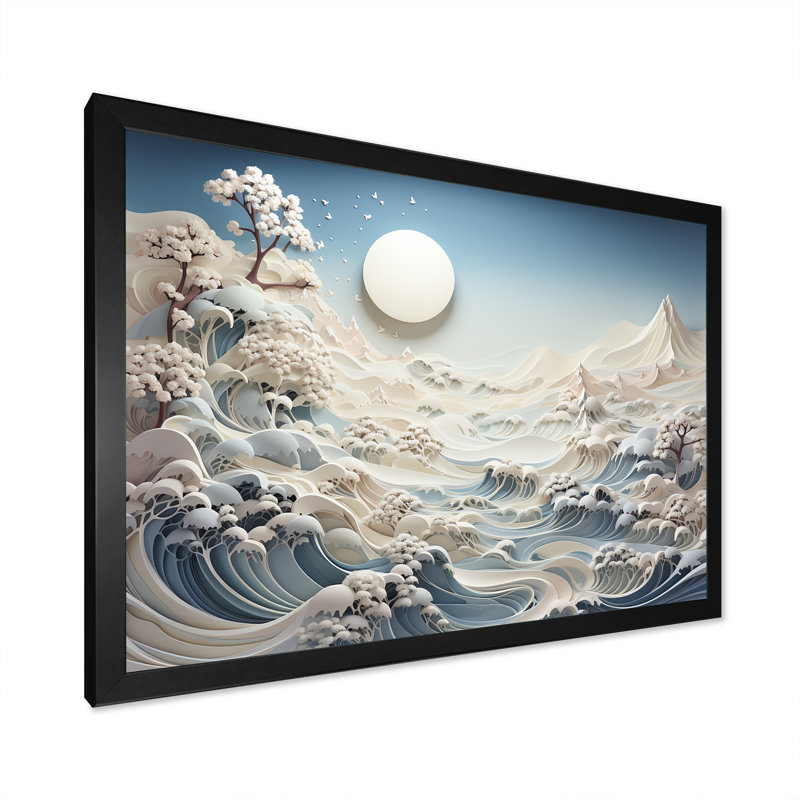 Abstrait Snowy Winter Mountains I - Paysage abstrait, art mural, Cadre d'angle fermé noir, H 12 po x l 20 po x P 1 po