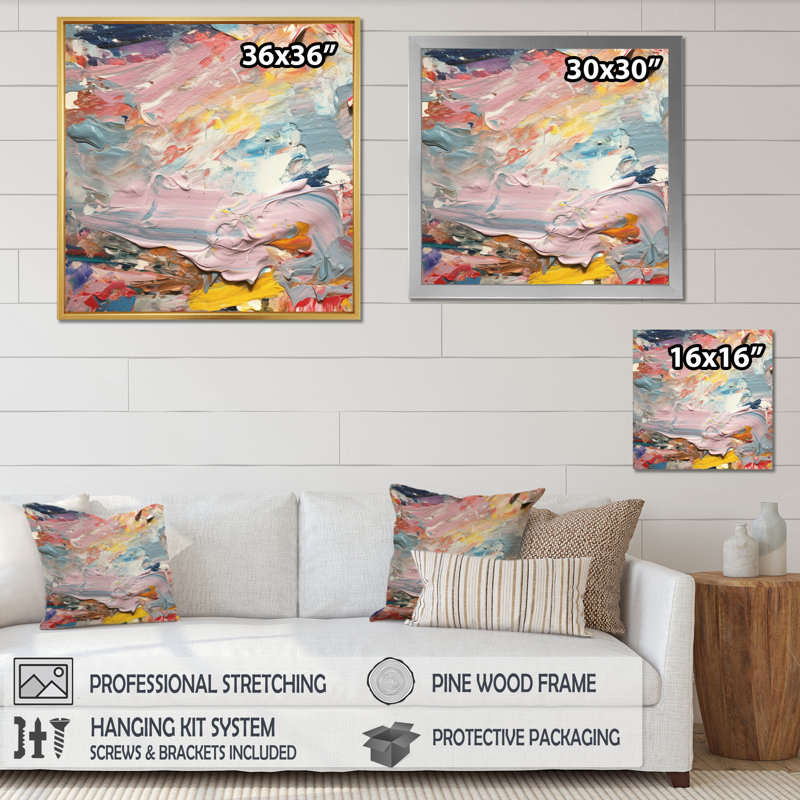 «Summer Pastel Groove Abstract Expressionism», reproduction d'art abstrait, H 24 po x l 24 po x P 1 po, Cadre simple blanc