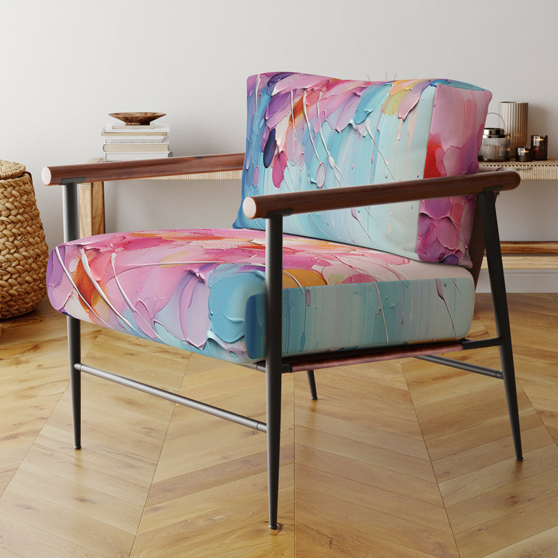 Chaise d'appoint rembourrée rose et bleu pastel, Noir