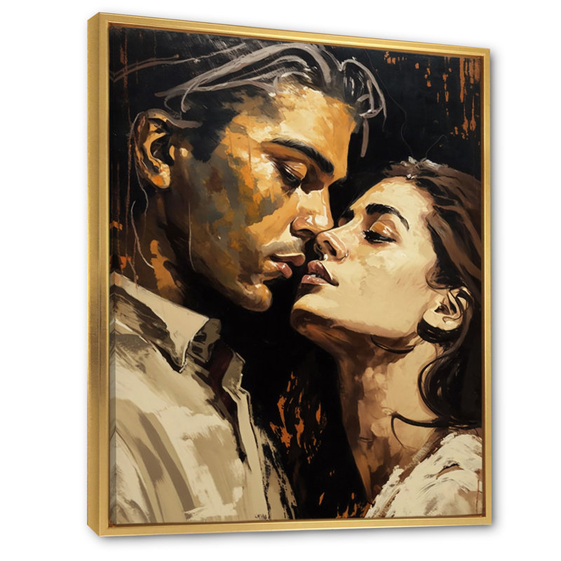«Passionate Love Portrait Retro», reproduction sur toile, H 40 po x l 30 po x P 1,5 po, Cadre flottant doré