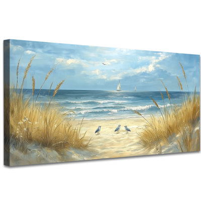 Beach Wall Art Pictures - Coastal Beach Canvas Wall Art for Living Room, Beach Pictures Wall Decor, Ocean Art Prints, Beach Artwork Painting for Home Decor Frame Wrapped, 20×40 inches