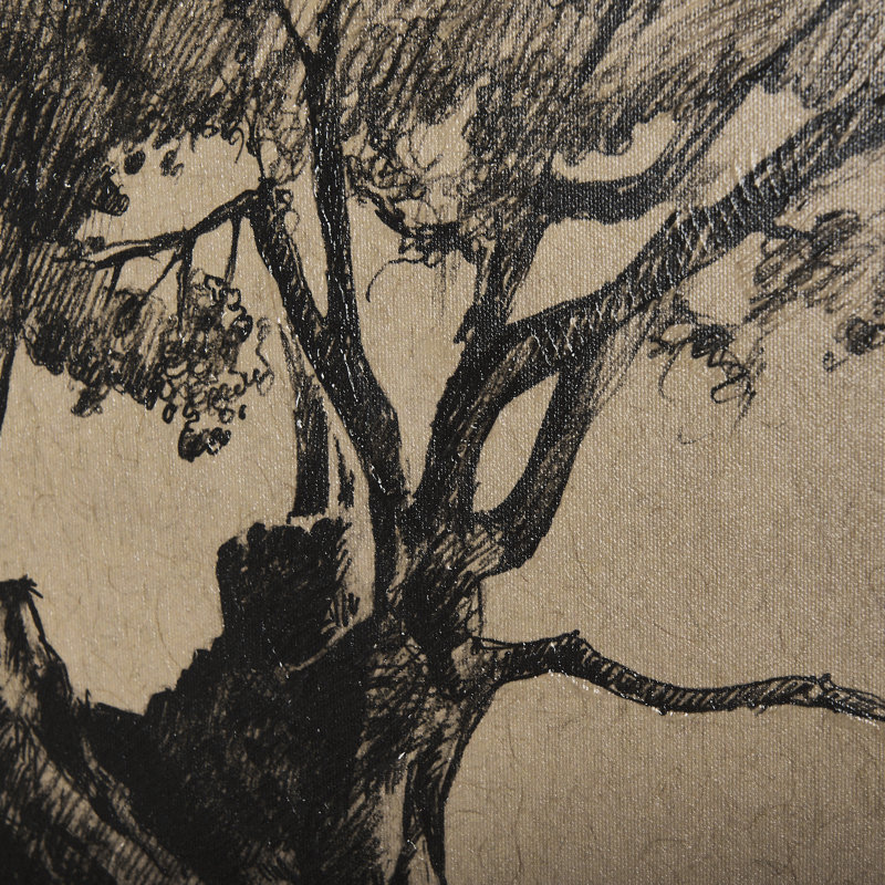 Arbre dessiné à la main sur toile texturée, H 60 po x l 45 po x P 1,5 po