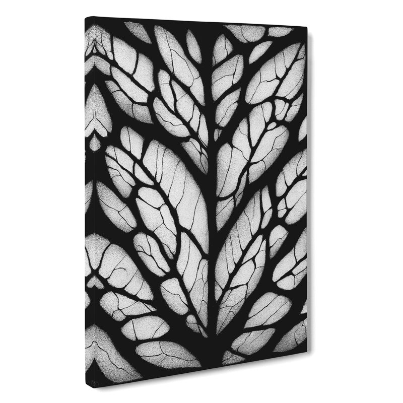 Monochrome Leaves No.3 - Wrapped Canvas Painting, 60cm H x 40cm W x 3cm D