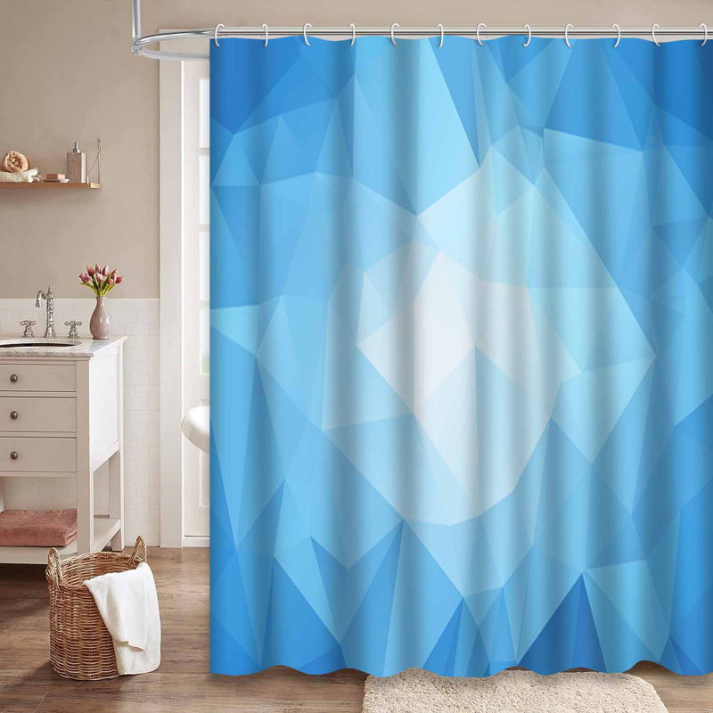 Rideau de douche bleu clair à motif abstrait en mosaïque avec 12 crochets, L 72 po x l 84 po