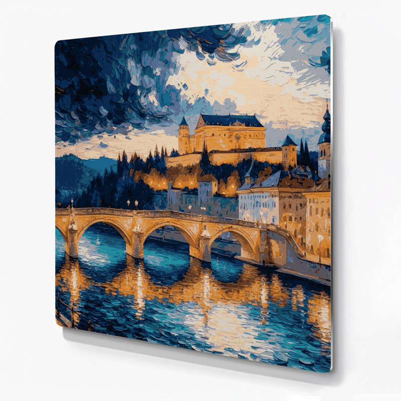 Art mural en métal gris avec cités, villes, Ljubljana, H 192 po x l 192 po x P 0,05 po