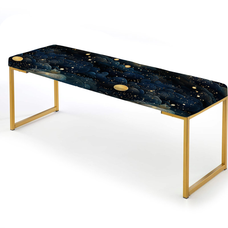Midnight Indigo Galactic Pattern - Abstract Upholstered Gold Bench