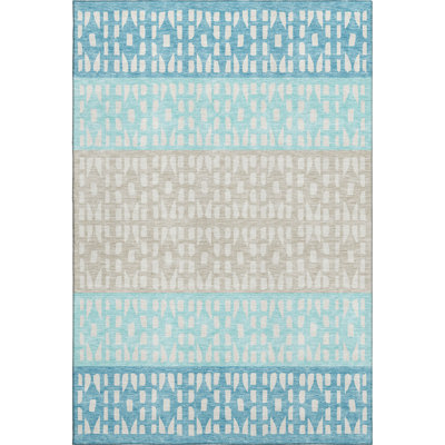 Premium Machine Washable Prisco Teal Rug