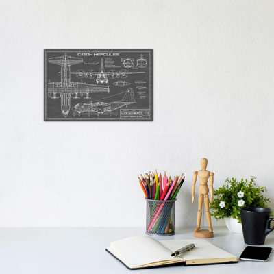 C-130 Hercules Airplane | Black by Action Blueprints - Wrapped Canvas Print