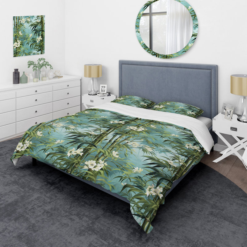 Bamboo Sanctuary I - Ensemble de housse de couette oriental - Microfibre de polyester