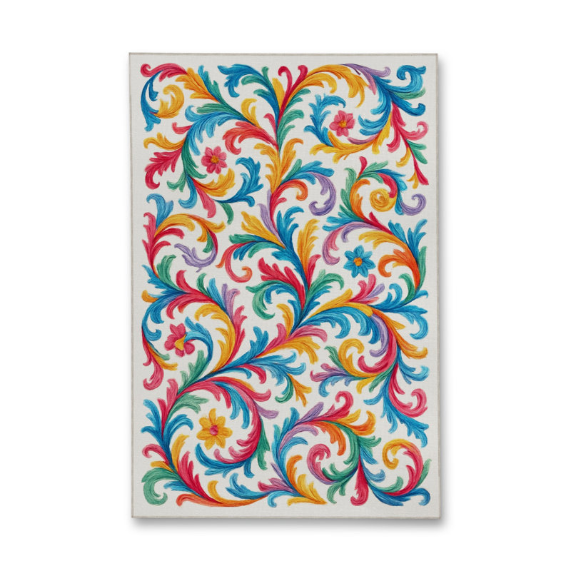 Tapis bleu tissé lavable rétro Mosso, 4'7" x 6'7"