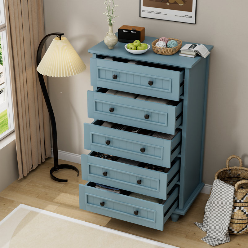 Commode 5 tiroirs l 25,98 po, Bleu