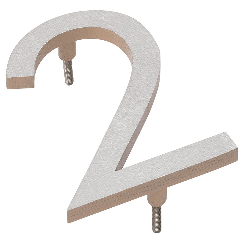 Numéro de maison à fixation flottante 6 po, 2, Nickel satiné / taupe