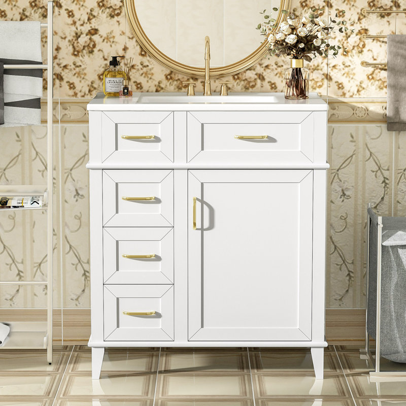 30" Single Bathroom Vanity with Ceramic Top, White