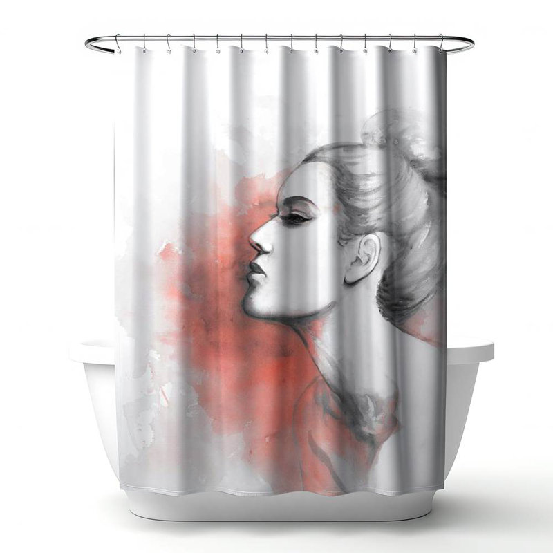 Shower Curtain FI34 – Polyester Shower Curtain, Dye Sublimation Print, 71" W × 74" L, Multicolor White/Light Pink