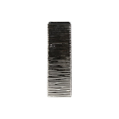 Vase en céramique à finition carrée LG finition chrome poli argenté. 5,25 po x 3,75 po x H 16,00 po