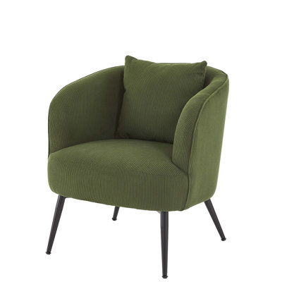 Modern Velvet Barrel Accent Chair with Metal Legs and Pillow