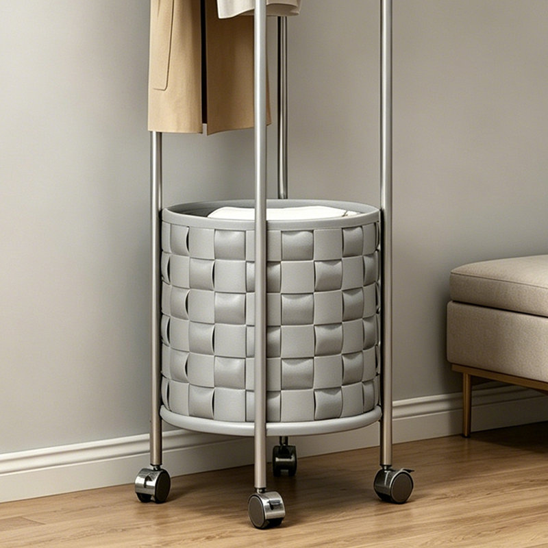 Modern Coat Rack with Storage Basket, Light Gray