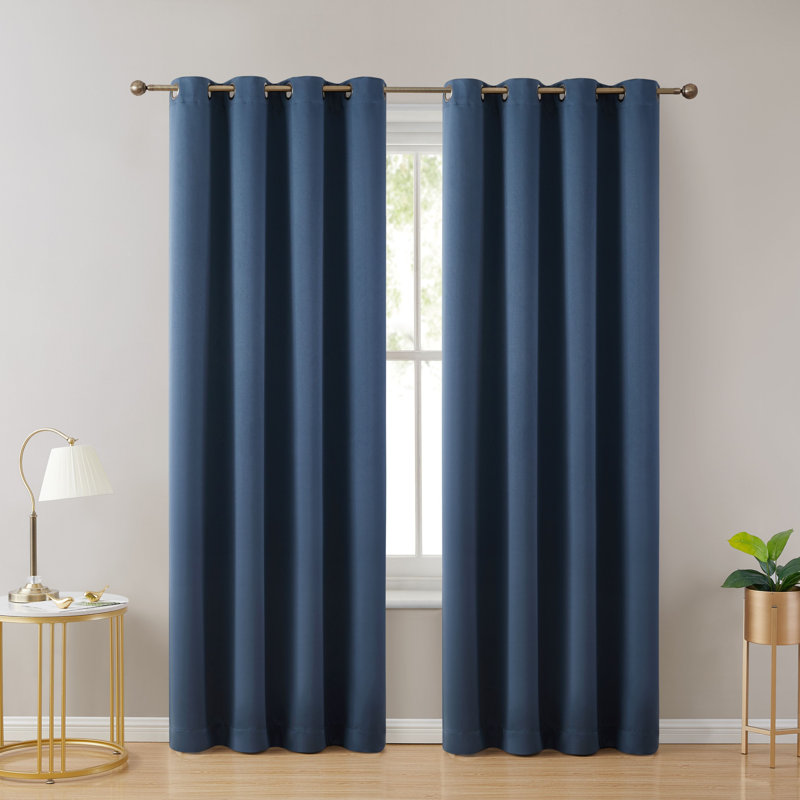Solid Max 100% Blackout Thermal Grommet Curtain Panels, Midnight Navy Blue, 52" W x 108" L