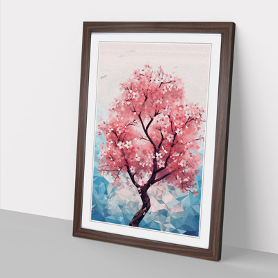 Cherry Blossom Tree Geometric No.3 - Single Picture Frame Print on Wood