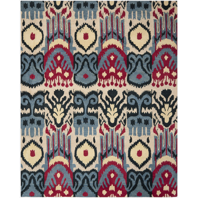 Kline Ikat Hand Tufted Wool Ikat Rug, Rectangle 9' x 12'